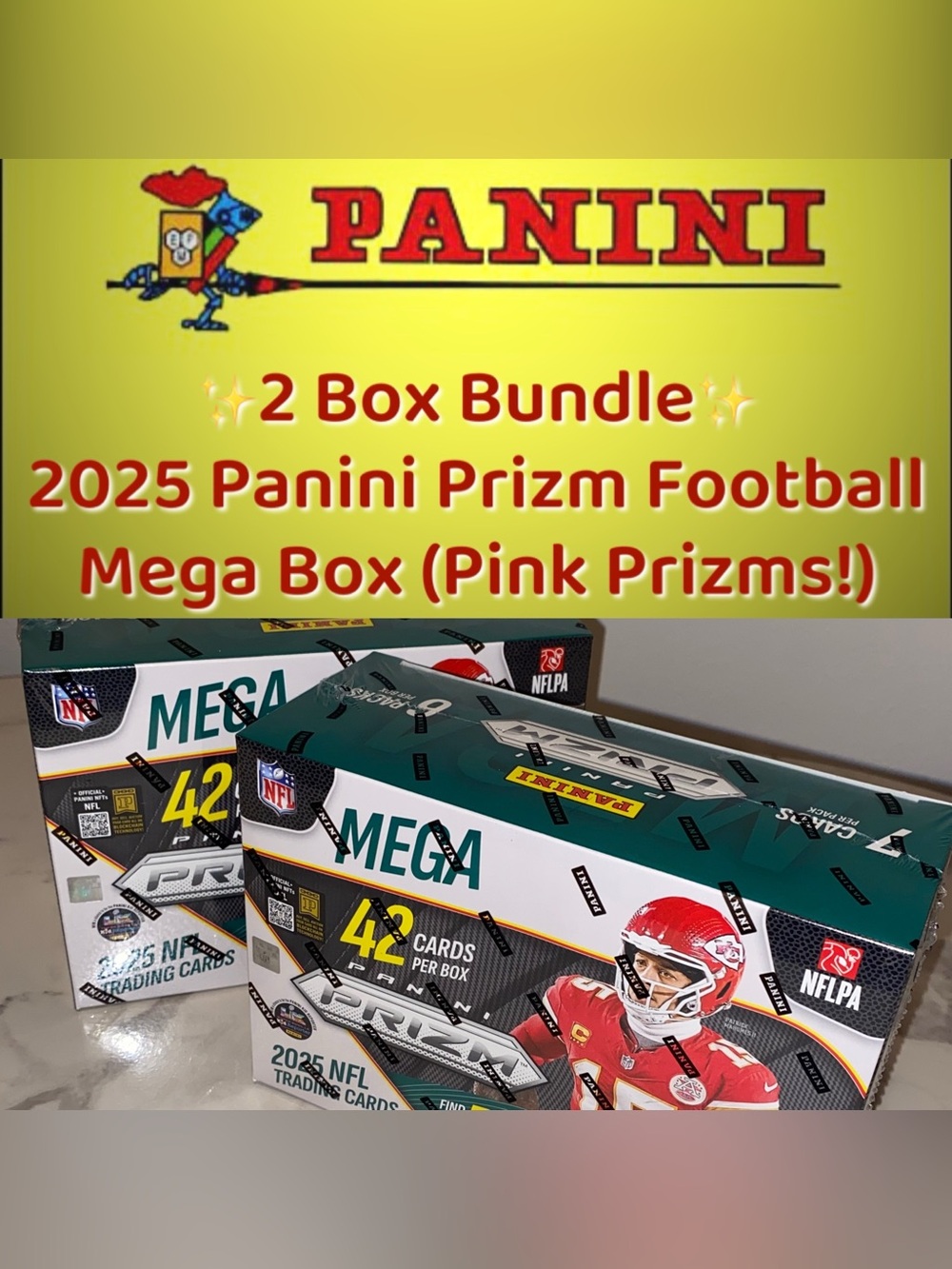 Panini - “Prizm” 2025 NFL Football Mega Box - Pink Prizms! [2 Box Bundle] - NEW